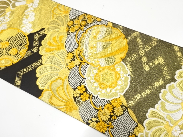 JAPANESE FUKURO OBI FOR FURISODE / WOVEN FLOWER CREST